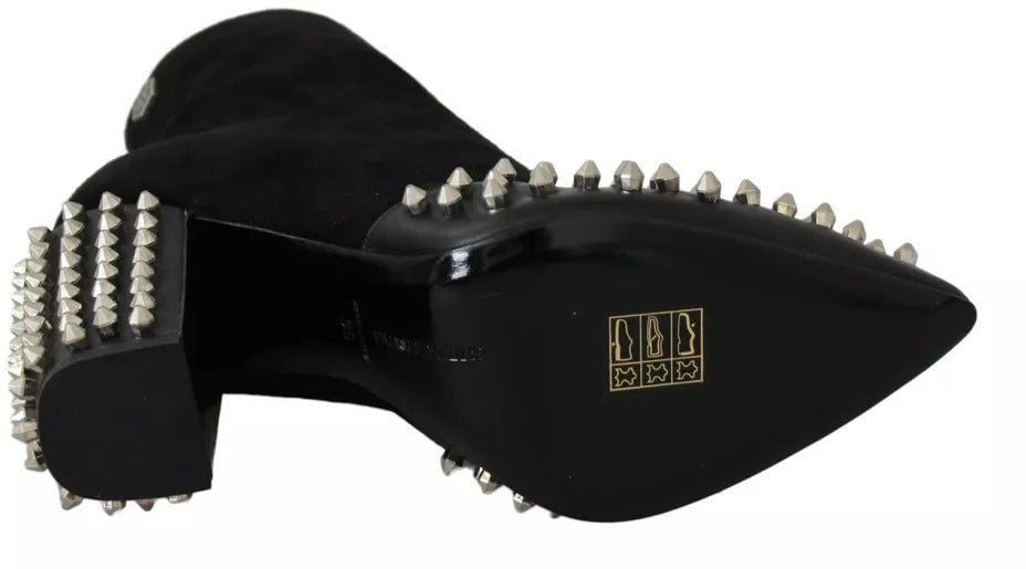 Philipp Plein Black Suede Studded Heels Ankle Boots Shoes