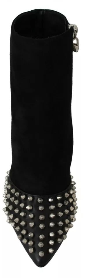 Philipp Plein Black Suede Studded Heels Ankle Boots Shoes