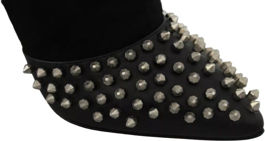 Philipp Plein Black Suede Studded Heels Ankle Boots Shoes