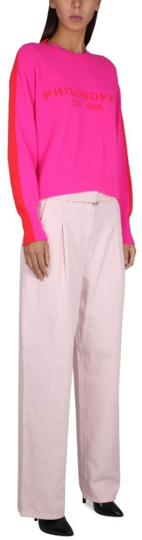 Relaxed High-Waisted Denim Pants With Pleats