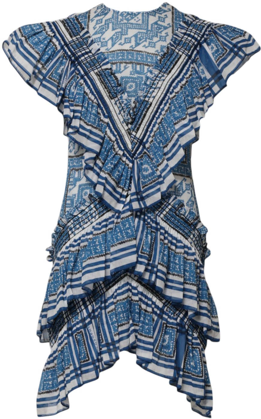 Philosophy di Lorenzo Serafini Blue Patterned Layered Short Sleeves Mini Dress