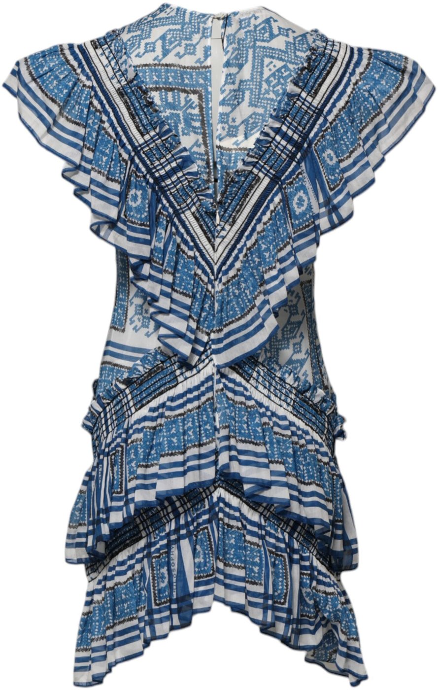 Philosophy di Lorenzo Serafini Blue Patterned Layered Short Sleeves Mini Dress