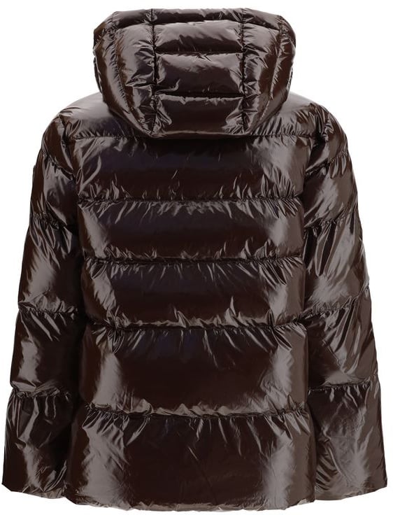Dark Brown Quilted Hooded Nylon Down Jacket