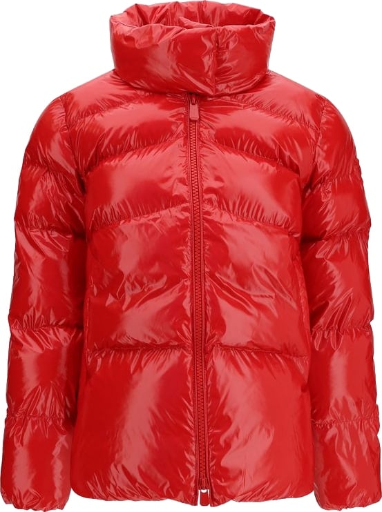 Red High Collar Quilted Nylon Down Jacket