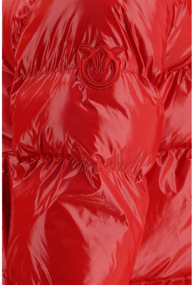 Red High Collar Quilted Nylon Down Jacket