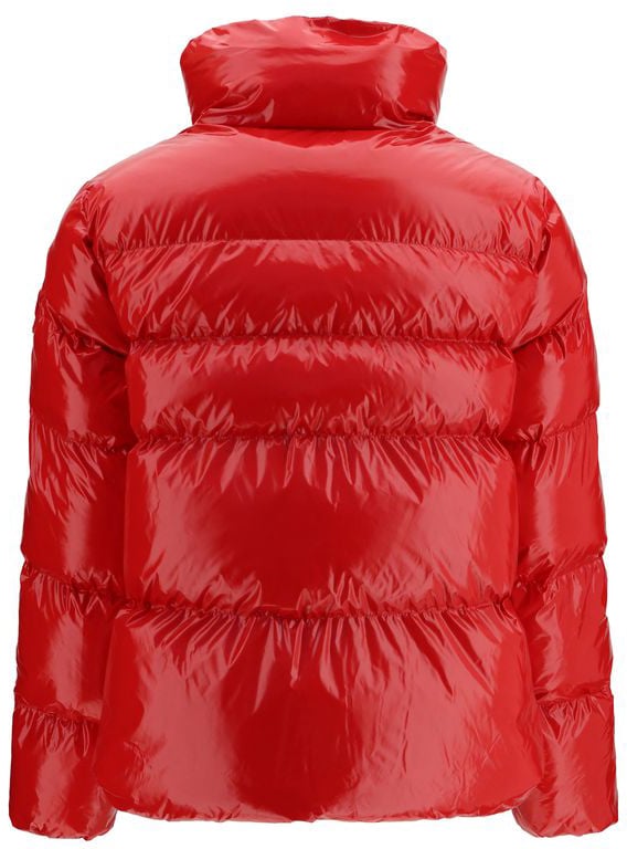 Red High Collar Quilted Nylon Down Jacket