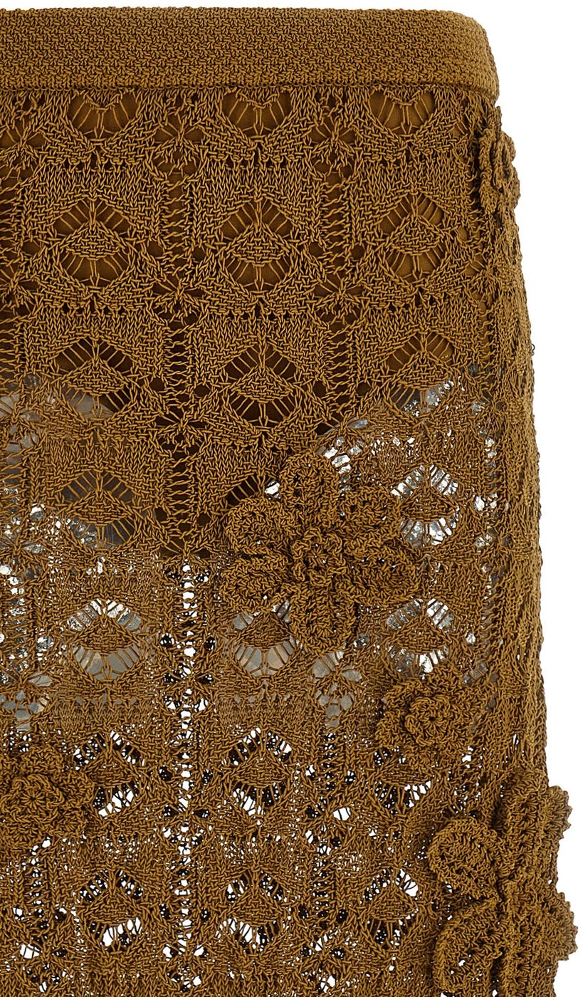 PINKO Brown Cotton Midi Skirt