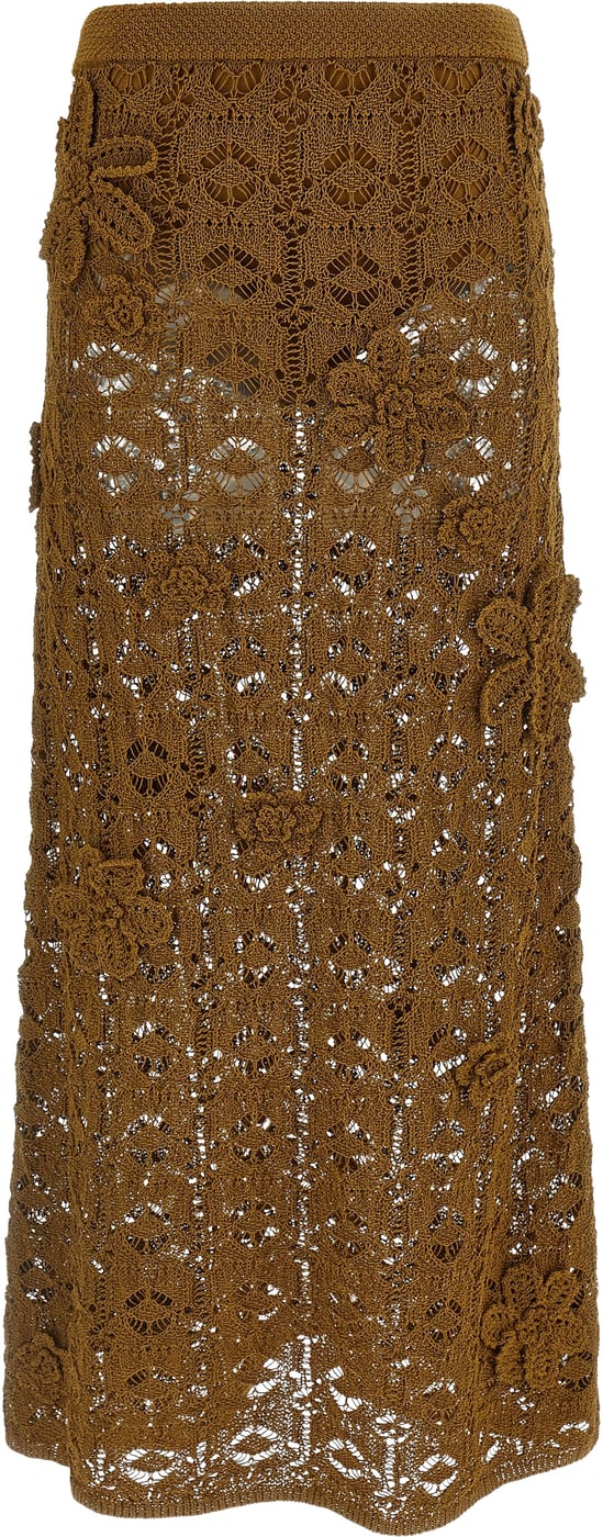 PINKO Brown Cotton Midi Skirt