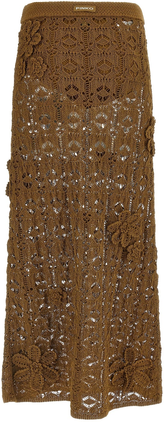 PINKO Brown Cotton Midi Skirt