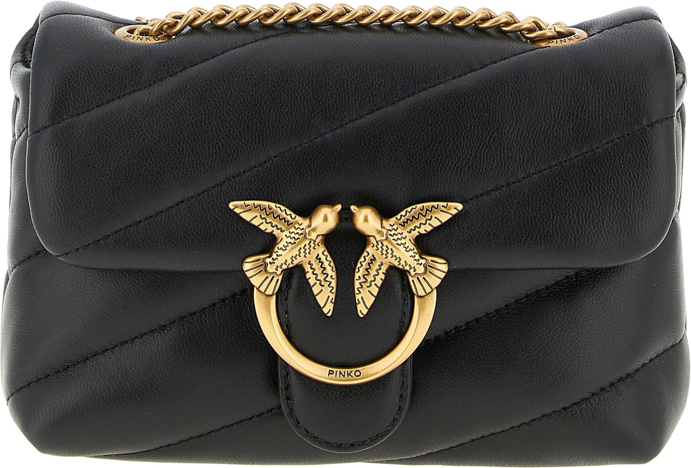 PINKO Black Lamb Leather Crossbody Bag