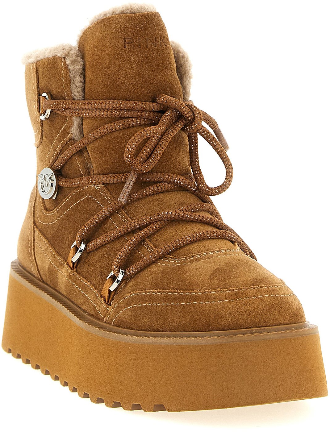 PINKO Brown Cowhide Flat Boots