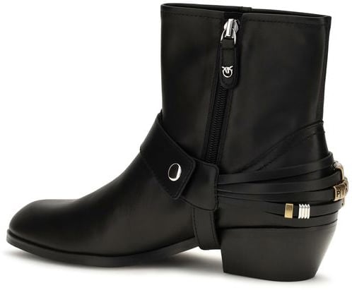 Black Metallic Buckle Ankle Boots