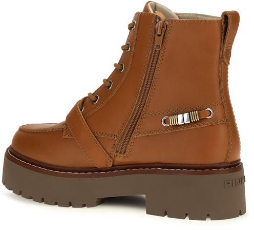 PINKO Brown Calf Leather Bos Taurus Lace-Up Boots