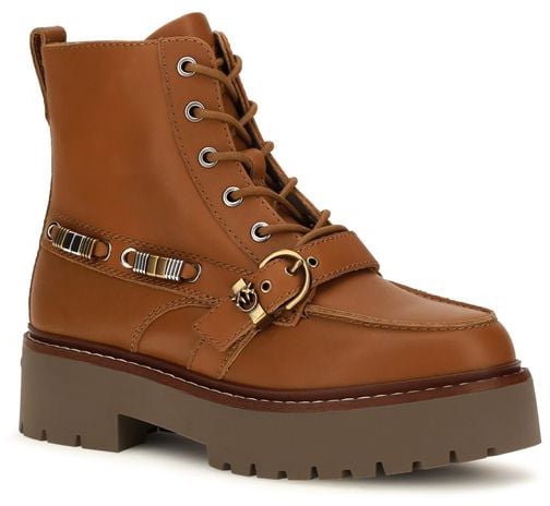 PINKO Brown Calf Leather Bos Taurus Lace-Up Boots