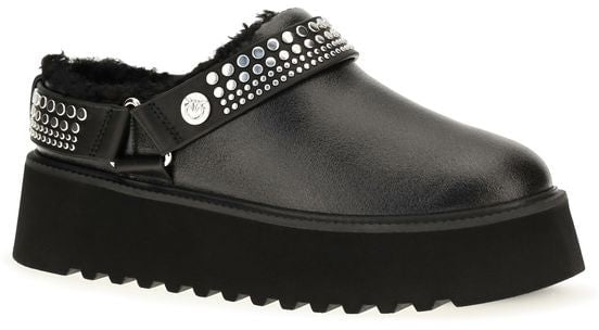 PINKO Black Calf Leather Bos Taurus Clogs