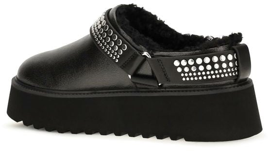 PINKO Black Calf Leather Bos Taurus Clogs