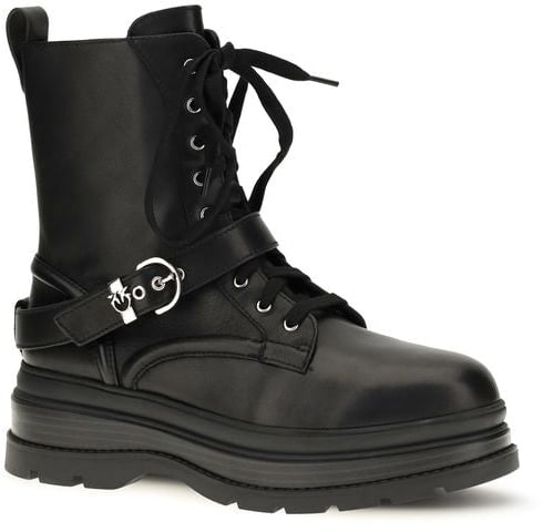 PINKO Black Calf Leather Bos Taurus Lace-Up Boots