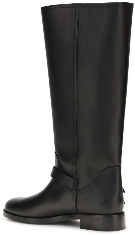 PINKO Black Calf Leather Bos Taurus Flat Boots
