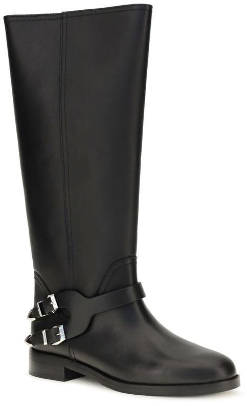 PINKO Black Calf Leather Bos Taurus Flat Boots