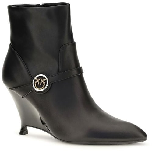 PINKO Black Calf Leather Bos Taurus Ankle Boots