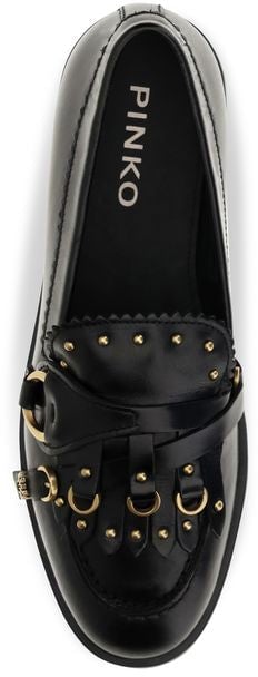 PINKO Black Calf Leather Bos Taurus Slip-On Loafers