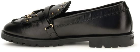 PINKO Black Calf Leather Bos Taurus Slip-On Loafers
