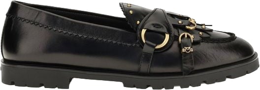 PINKO Black Calf Leather Bos Taurus Slip-On Loafers