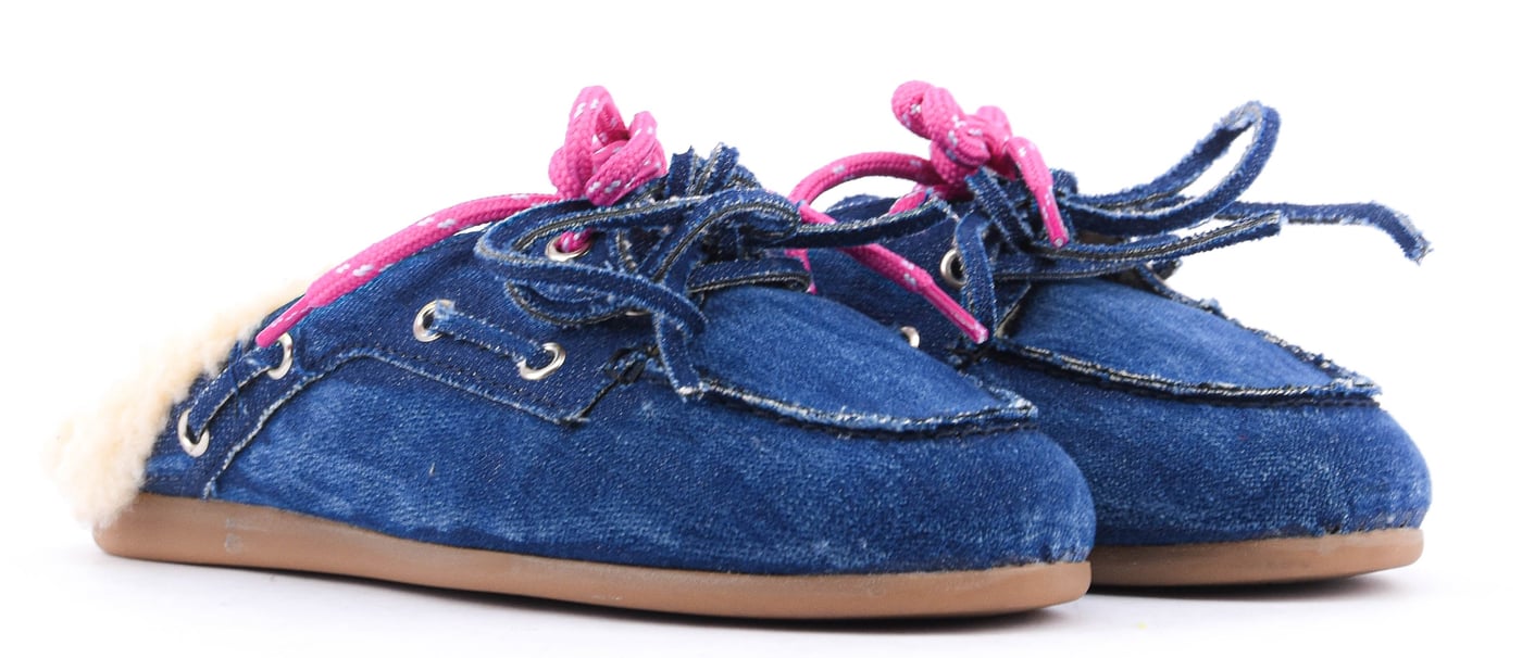 Boat Mule Fur Denim Dark Blue