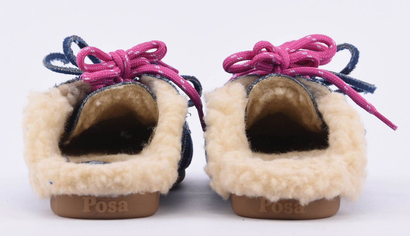 Boat Mule Fur Denim Dark Blue