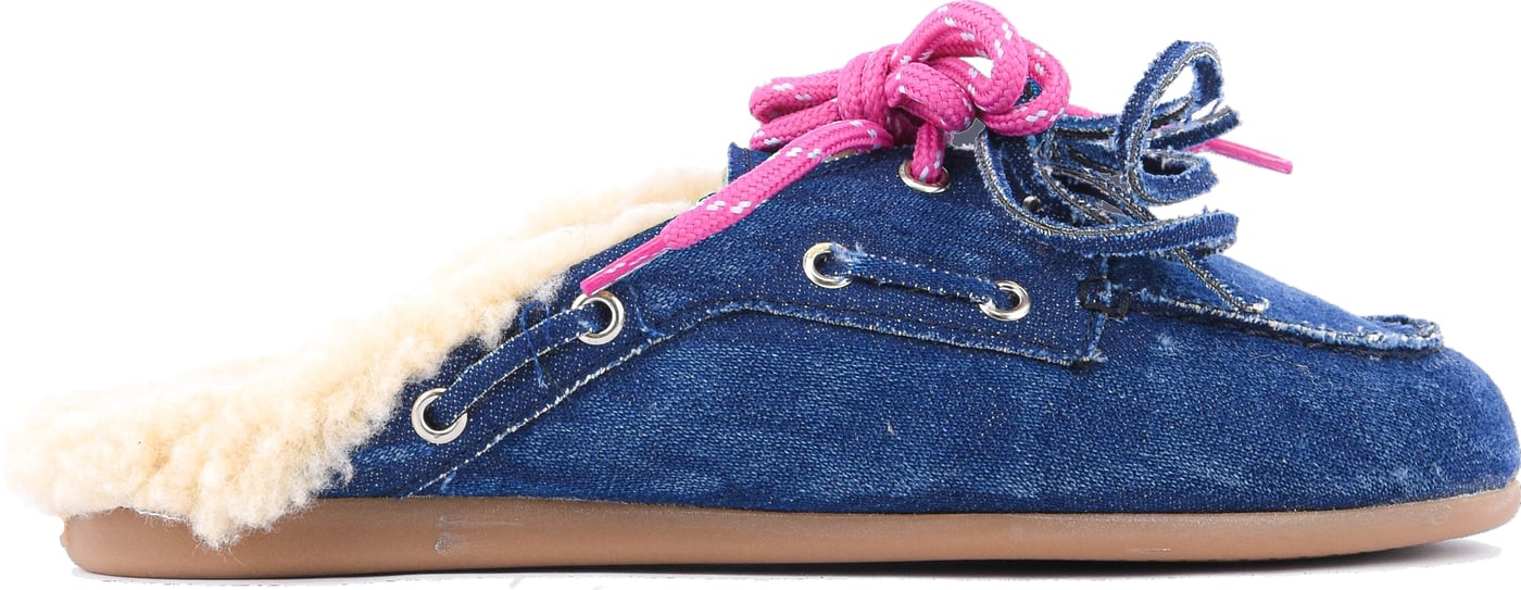 Boat Mule Fur Denim Dark Blue