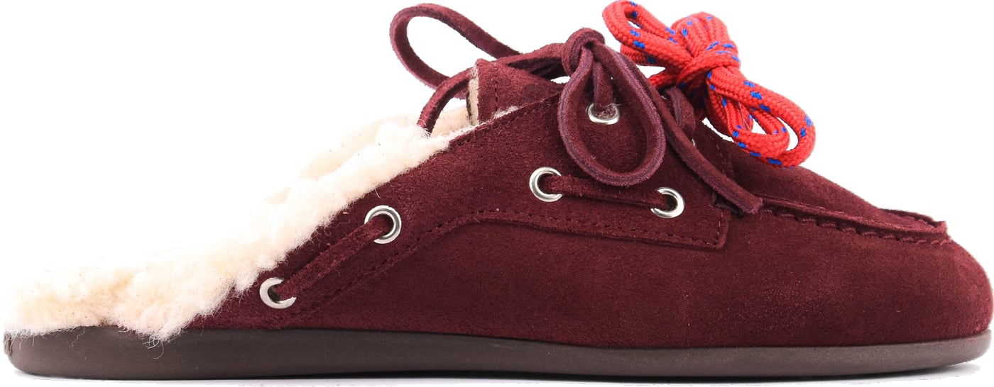 Boat Loafer Mule Fur Burgundy