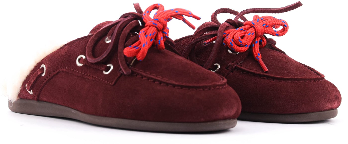 Boat Loafer Mule Fur Burgundy
