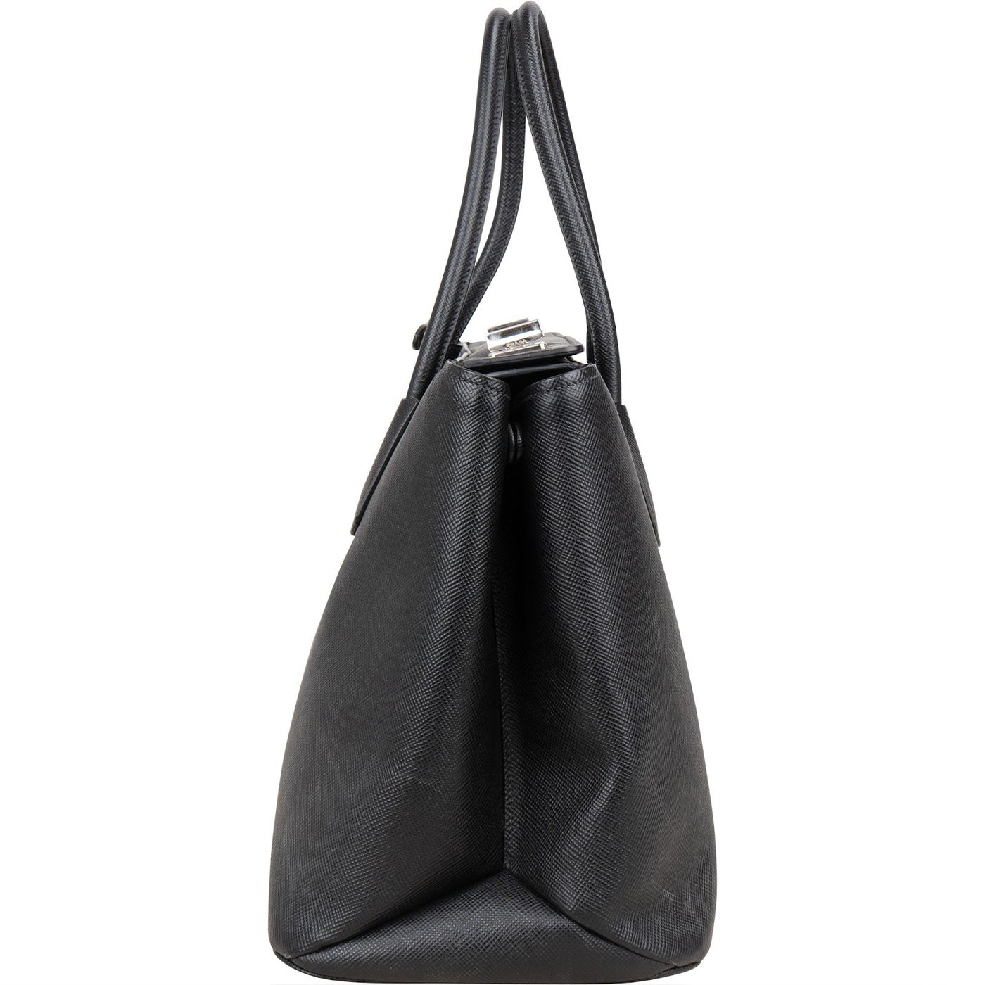 Prada Black Saffiano Leather Lux Turnlock Double Handbag