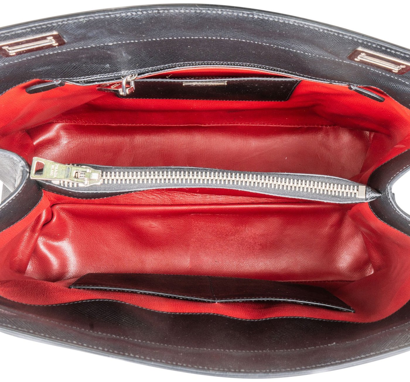 Prada Black Saffiano Leather Lux Turnlock Double Handbag