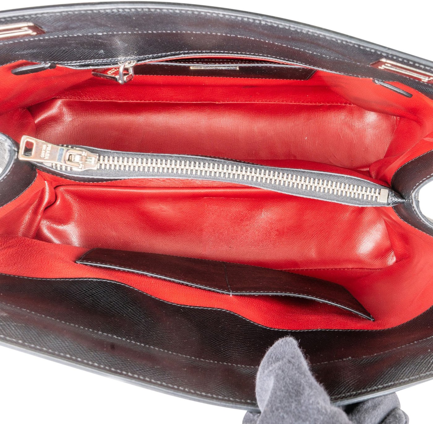 Prada Black Saffiano Leather Lux Turnlock Double Handbag