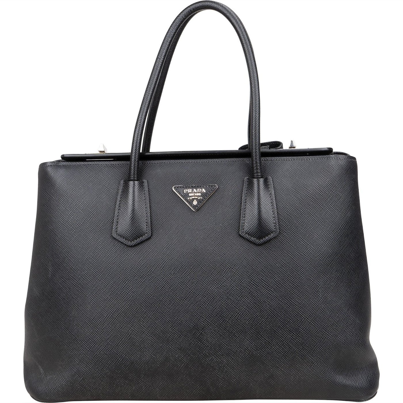 Prada Black Saffiano Leather Lux Turnlock Double Handbag
