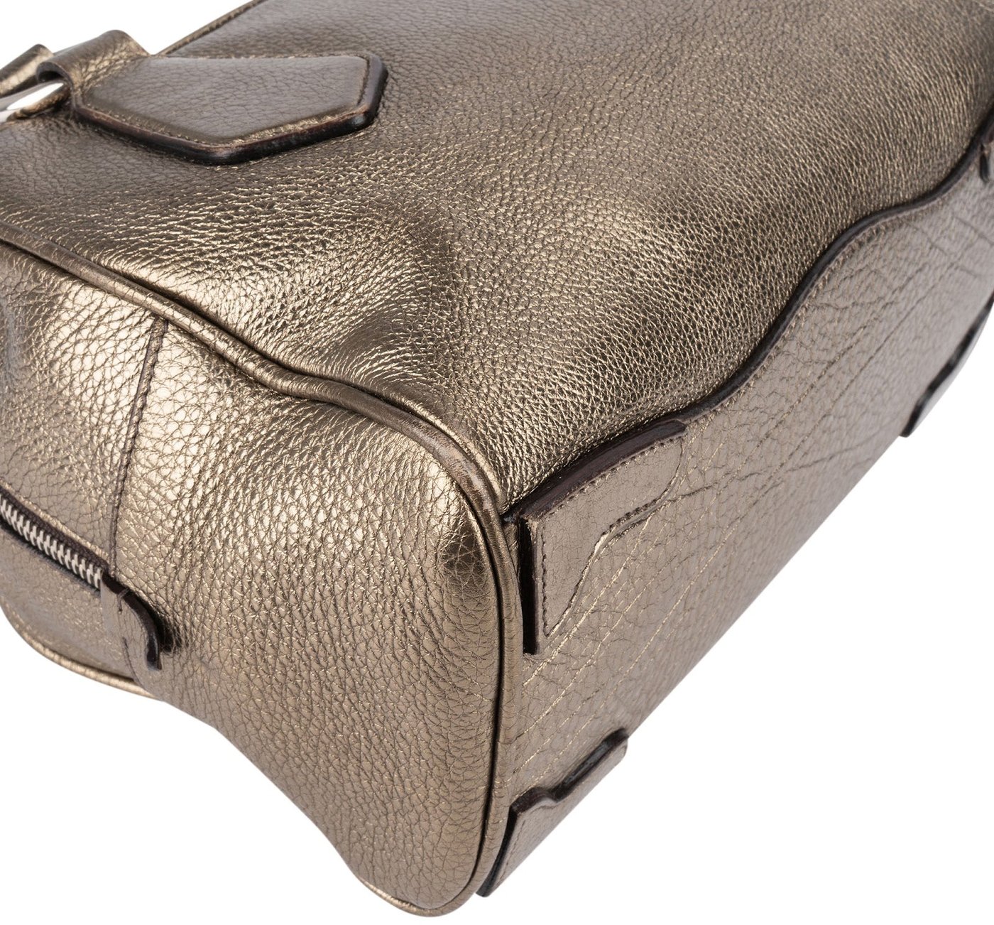Prada Metallic Pebbled Leather Bauletto Handbag
