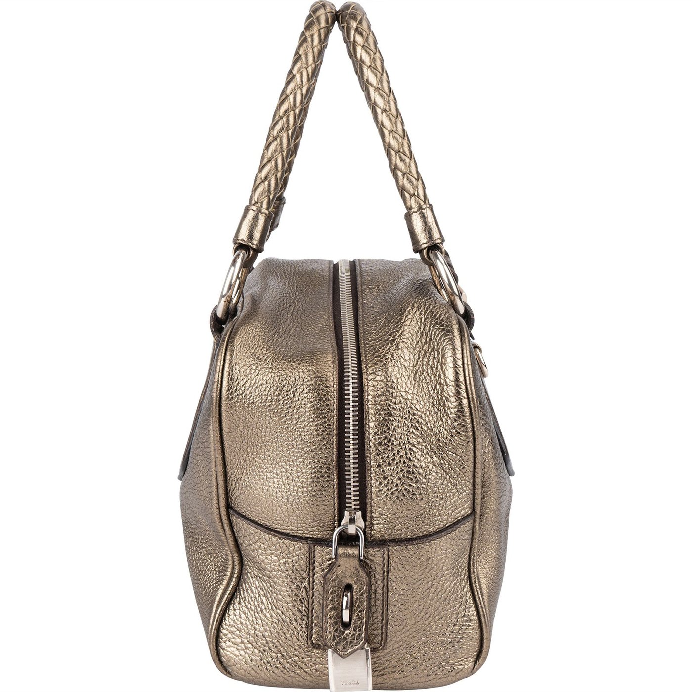 Prada Metallic Pebbled Leather Bauletto Handbag