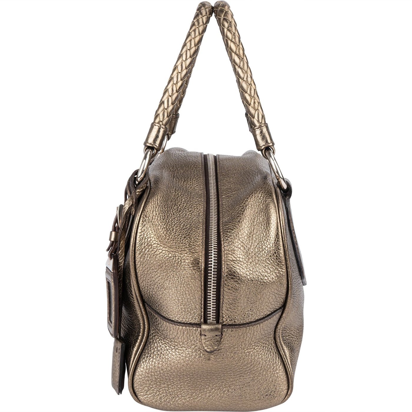 Prada Metallic Pebbled Leather Bauletto Handbag