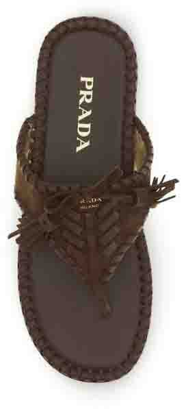 Prada Brown Calf Leather Bos Taurus Flat Sandals