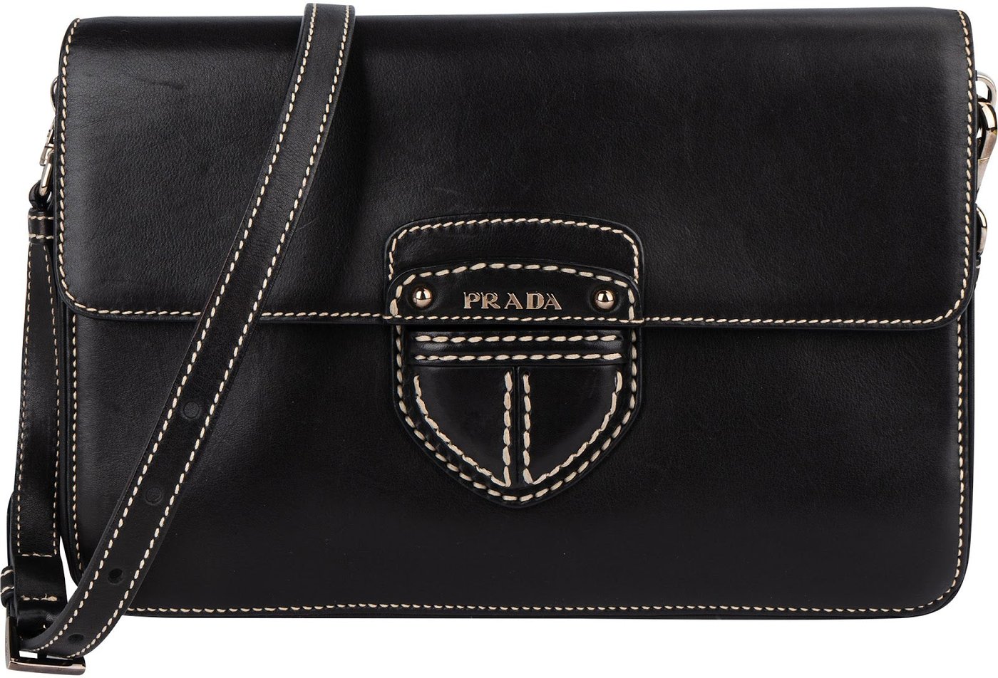 Prada Leather Contrast Stitch Flap Crossbody Bag