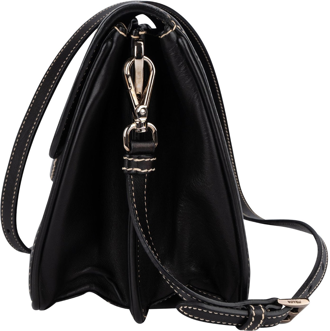 Prada Leather Contrast Stitch Flap Crossbody Bag