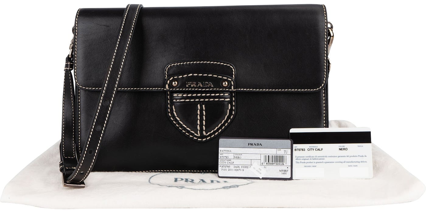 Prada Leather Contrast Stitch Flap Crossbody Bag