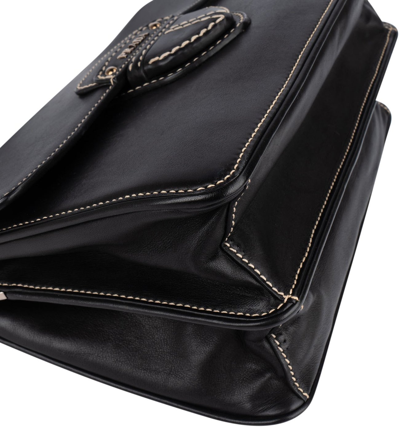 Prada Leather Contrast Stitch Flap Crossbody Bag