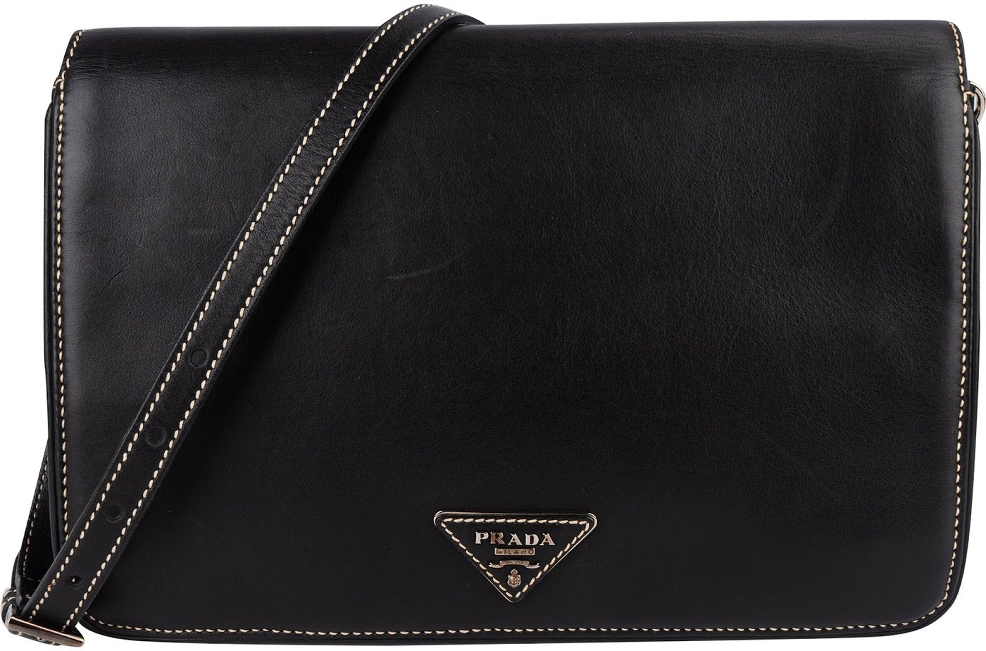Prada Leather Contrast Stitch Flap Crossbody Bag