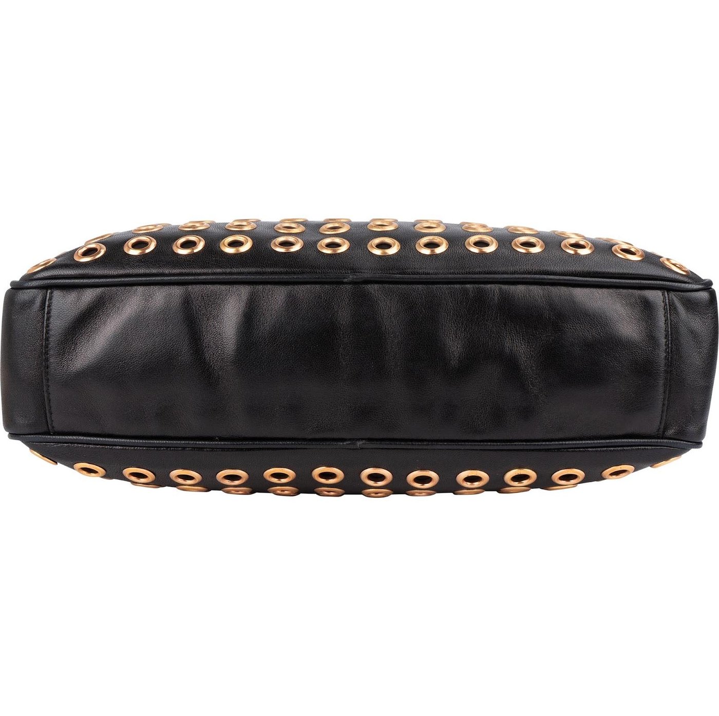 Prada Black Calf Leather Metal Grommet Bauletto Handbag