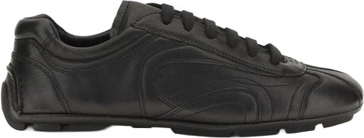 Prada Black Calf Leather Bos Taurus Low Top Sneakers