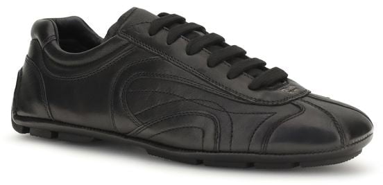 Prada Black Calf Leather Bos Taurus Low Top Sneakers
