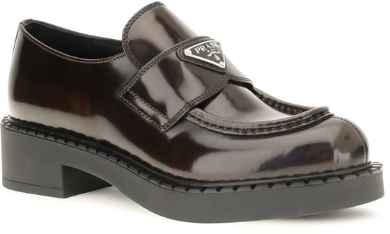 Prada Brown Calf Leather Bos Taurus Slip-On Loafers