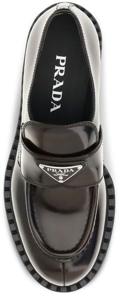 Prada Brown Calf Leather Bos Taurus Slip-On Loafers